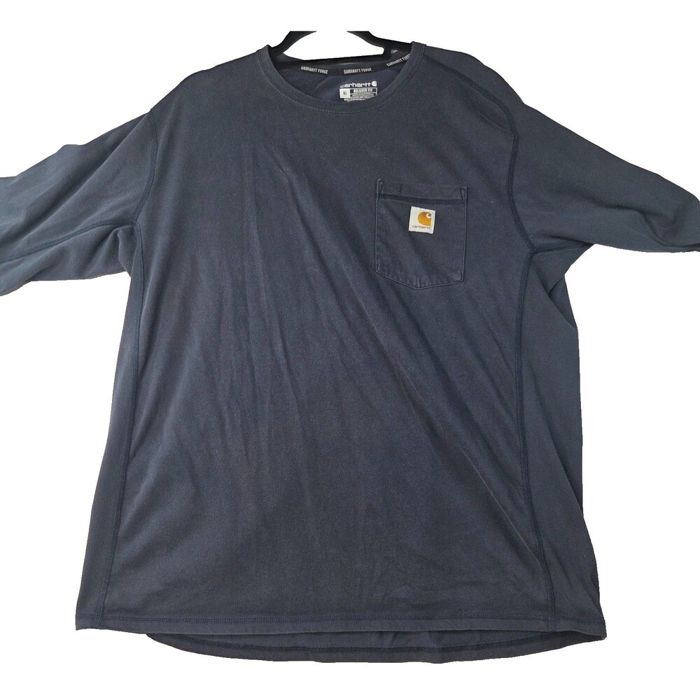 Carhartt Force Long Sleeve Pocket Shirt XL Navy Blue Faded Relaxed Fit Workwear